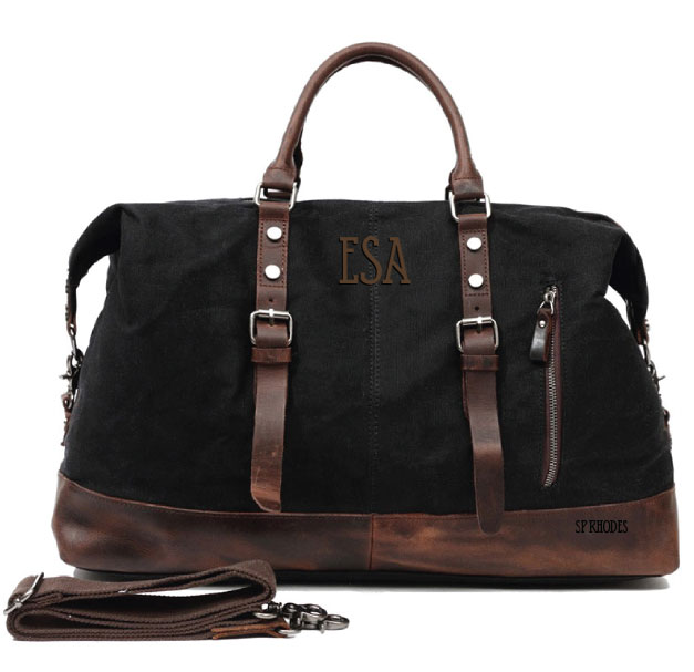 SP RHODES Waxed Canvas And Leather Equestrian Duffle Bag With Monogram Tan Horse Logo